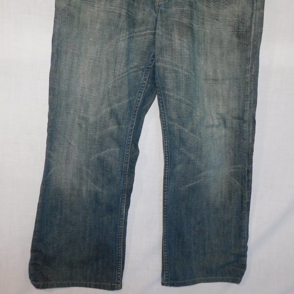 GAP 1969 Mens 32 x 28 Button Fly Loose Straight Fit Dark Worn Blue Jeans *READ* - Picture 5 of 9